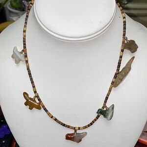 Natural Stone Carved Animal Totem Fetish Heishi Necklace